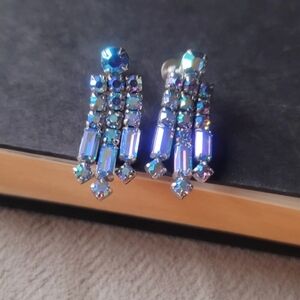 Vintage Signed‎ Sherman Clip-On Earrings Aurora Borealis Swarovski Crystals